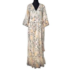 Lovely Lemon Wrap Dress Maxi Long CIEBON XS Floral Boho Yellow Green Boho